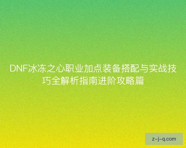 DNF冰冻之心职业加点装备搭配与实战技巧全解析指南进阶攻略篇